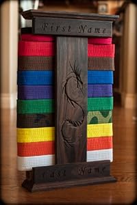 Personalized Walnut Karate Belt Display Dragon Engraved