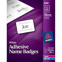 Avery Adhesive Name Badges, 2.33 x 3.375 inches, White, Pack of 160 (08395)