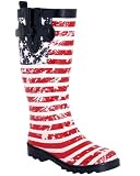 Capelli New York Shiny American Flag Printed With Buckle Ladies Rain Boot