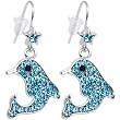 Sparkling Ocean Blue Crystal Dolphin Earrings