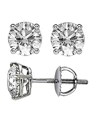 0.34 CT TW Round Cut Diamond Screw-Back 4-Prong Stud Earrings in 14k White Gold