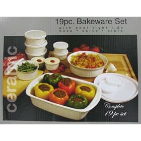 19 Piece Ceramic Bakeware Set with seal-tight lids by JSNY