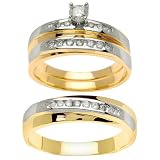 14K Two-tone Gold Bridal Set with a Mens Wedding Band ( .79c cttw, G-H Color, SI Clarity)