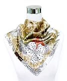 Satin Floral Print on Khaki - Silk Bandana 21x21