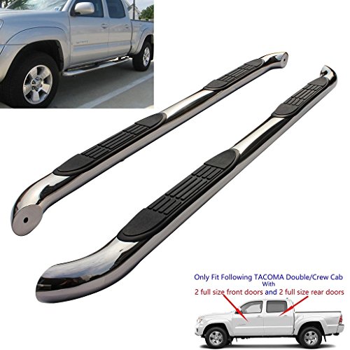 RAFTUDRIVE 3 inch Round Stainless Steel Running Boards Fit 05-16 TOYOTA Tacoma Double Cab (With 2 full size front doors and 2 full size rear doors)