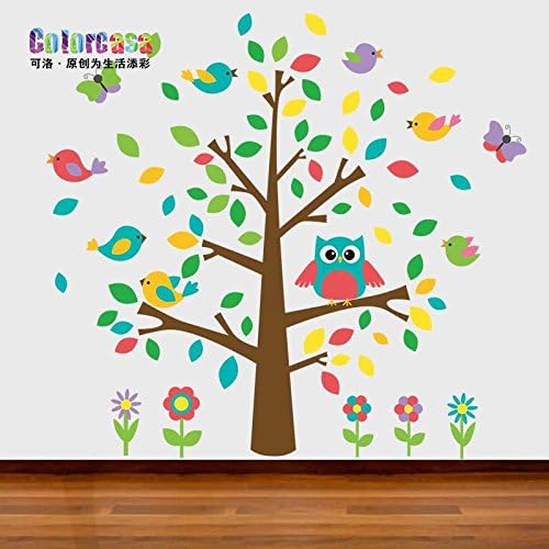 MLMSZ Colorful Owls Leaves Birds Flying Birds Butterfly Tree DIY Removable Vinyl Wall Decal Home Décor for Nursery Baby Room