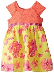 Girls Floral Print Cotton/Polyester Lace Cap Sleeves  Dress With a Ribbon 