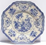 Blue Octogonal Fine China Salad Plate Antique French Toile Design
