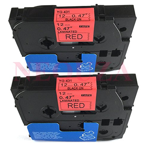 2PK Black on Red Label Tape Compatible for Brother TZ 431 TZe 431 12mm P-Touch 8m