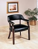 Guest Chair In Black Vinyl In Mahogany Finish