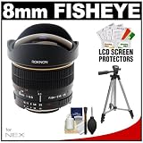 Fisheye Lens, Rokinon 8mm f/3.5 Aspherical Fisheye Manual Focus Lens with Tripod + Cleaning & Accessory Kit for Sony NEX-3, NEX-C3, NEX-5, NEX-5N & NEX-7 Digital Cameras