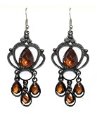 Black Chandelier Earrings with Teardrop Crystals, Bronze