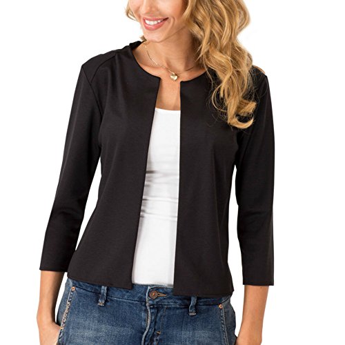 Hellomamma womens 3/4 sleeve open casual cropped blazer…