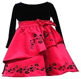Rare Editions Girls 2-6x Matte Satin Dress,Black/Red,4T