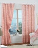 Pink with Cream Floral Print - Tab Top Curtains - 59 x 54