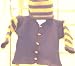 Knitted on Hand Knitting Machine Finished By Hand Crochet Navy Cotton with Beige Stripe Infant Boys Cardigan, Hat Set Sleeves and Hat Are with Four Stripes