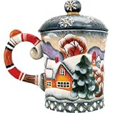 G. Debrekht Winter Village Teacup with Lid, 5-1/2-Inch Tall