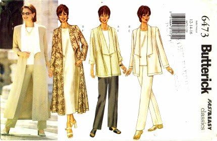 Butterick 6473 Sewing Pattern Jacket Duster Top Dress Pants Size 12 - 14 - 16 - Bust 34 - 36 - 38