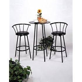 Black Bar Table and Pub Set with 2 Stools by The Furniture Cove