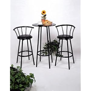 Black Bar Table and Pub Set with 2 Stools by The Furniture Cove