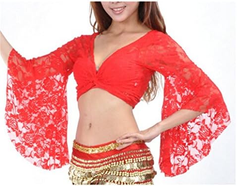 Stage Costumes Viva Rose® Belly Dancing Butterfly Sleeve Lace Cabaret Wrap Top (Red)