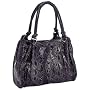EmbassyTM Large Black Genuine Leather Handbag with Snakeskin Embossing