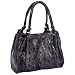 EmbassyTM Large Black Genuine Leather Handbag with Snakeskin Embossing