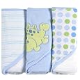 SpaSilk 3 Pack Hooded Towels with Dinosaur Embroidery - Blue