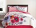 Pink, Purple & Orange Flowers Full Comforter Set (8 Piece Bed In A Bag)