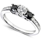3/5 Carat TW Three Stone Black and White Diamond Engagement Ring in 14k White Gold