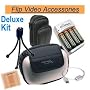 FLIP VIDEO DELUXE Accessories pack. (Now Upgraded 12-03-09) with Deluxe Hard Shell Case, Leatherette camera case, Wire Tripod, NOW WITH 2900mAh batteries/Charger, USB ext cable, battery case, and FREE lens cleaning kit. (NON OEM)