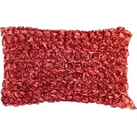Decorative 3D Small Roses Floral Throw Pillow Cover 22x13' Burgundy