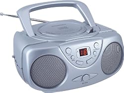 Sylvania SRCD243 Portable CD Player with AM/FM Radio, Boombox (Silver)
