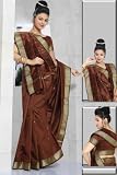 Brown Art Silk Saree Sari fabric India Golden Border
