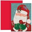 Patchwork Santa With Cardinal Christmas Cards -