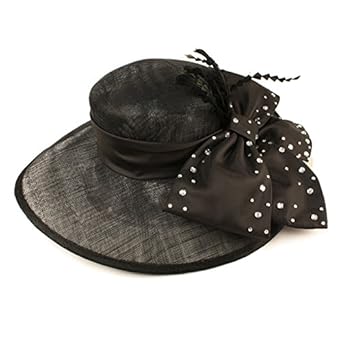 rystals Feathers Big Ribbon Bow Church Hat B