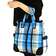 Tartan Plaid Large Big Handbag Tote Shoulder Bag Turquoise Blue with Multi-Colors