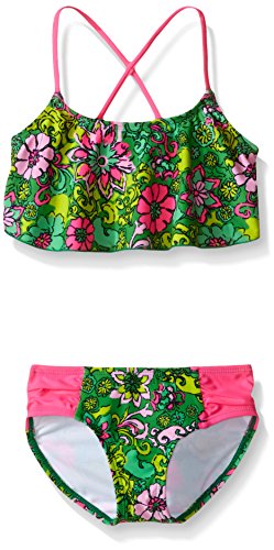 Kanu Surf Big Girls Karlie Flower Flounce Bikini Swimsuit, Green, 10