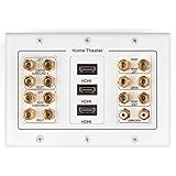 TNP Home Theater Wall Plate - 3-Gang 7.2 Surround Sound Distribution w/ Premium Gold Plated Copper Banana Binding Post Coupler for 7 Speakers, 2 RCA Jack for Subwoofer, 3 HDMI Port for UHD 4K HD 1080P