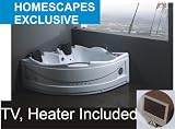 1500X1500 MM KS-AM-808 LATEST JACUZZI CORNER BATH SPA WITH WHIRLPOOL TV HEATER COMPLETE WITH CHROME TAPS AND SHOWER WHITE COLOUR