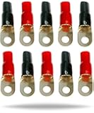 InstallGear 1/0 Gauge Awg 5/16" Crimp Ring Terminals Connectors (10 Pack Bulk / 5 Positive, 5 Negative)