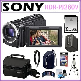 Sony HDR-PJ260V 16GB HD Handycam Camcorder and Built-in Projector with 8.9MP and 30x Optical Zoom + 32GB SDHC + 2 Sony Cases + Sony Battery Pack + Mini HDMI Cable + Accessory Kit