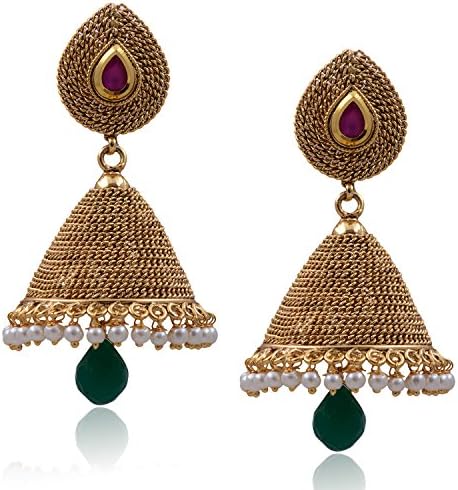 Krisha Jewels Girls' Beautiful Pearl Jhumka Gold-color Atgol1987