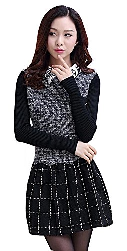 ウールワンピース チェック 格子 千鳥格子 ミニスカート 刺繍 カジュアル キュート エレガンス レディース 冬物 春物 可愛いスカーフ付き R732