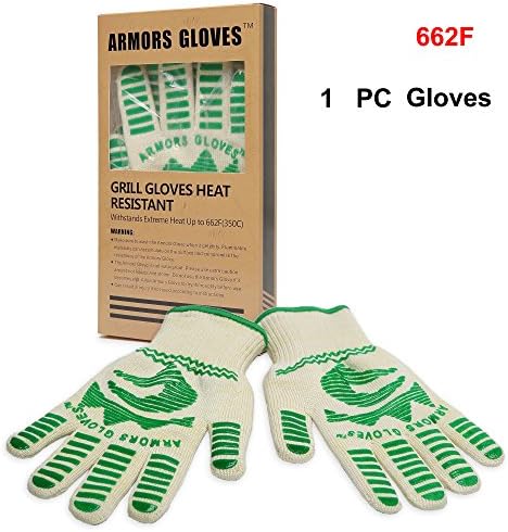 Armors Gloves (Single Glove) the Best Grill & Oven Gloves- For Left or Right Hand-withstands Heat up to 662°f-mitts for Cooking with Silicone Strips Both Sides-use As Oven Mitt, Pot Holders, Baking, Fireplace, Cooking Gloves. Satisfaction Guaranteed (Green Stripe)
