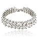 EVER FAITH Silver-Tone Full Cubic Zirconia Prong Shining Leaves Wedding Bracelet Clear
