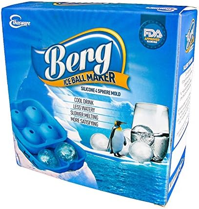 Official "Berg" Ice Ball Maker. Silicone Mold. Makes 4 Large Spheres. Slow Melt equals Best Drink.