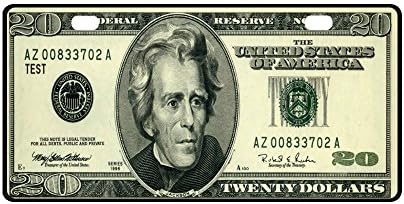 20 Dollar Bill Money Pattern Strong And Durable Aluminum Car Metal License Plate Frame for Women/Men Two Holes Tag 11.8" X 6.1"