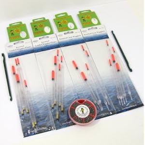 FTD Fladen 20 Assorted Loaded & Clear WAGGLER Floats & 40 Barbless Hooks to Nylon (Size 12,14,16 & 18) & 6 Way Split Shot Weight Dispenser AAA BB 1 4 6 8 Fishing Set
