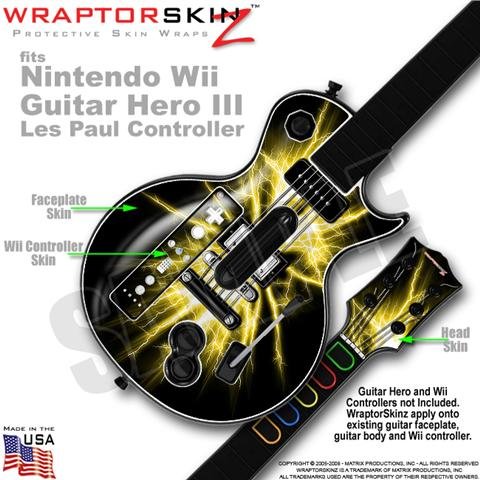 Lightning Yellow Skin by WraptorSkinz TM fits Nintendo Wii Guitar Hero III (3) Les Paul Controller (GUITAR NOT INCLUDED)